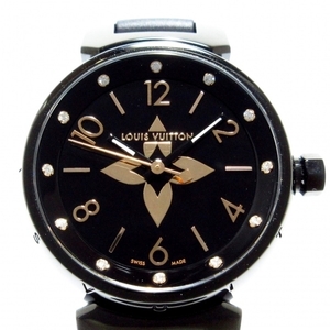LOUIS VUITTON(ヴィトン) 腕時計 タンブール オールブラック QA155Z レディース SS/ラバーベルト/12Pダイヤ 黒×ピンクゴールド