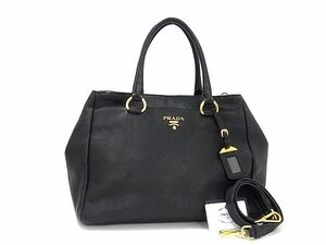 1円 ■美品■ PRADA プラダ BR4393 レザー 2WAY トートバッグ ショルダーバッグ 肩掛けかばん レディース ブラック系 BG7835