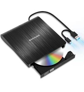 DAILYLIVE ブラック 外付けDVD/CDドライブ DVDレコ DVD-Rプレイヤー USB3.0&Type-C両用 内蔵ケーブル Window/Linux/Mac