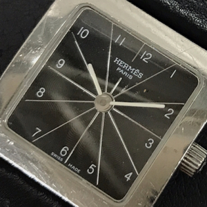 エルメス Hウォッチ クォーツ 腕時計 HH1.210 ブラック文字盤 純正レザーベルト □D刻印 未稼働品 HERMES