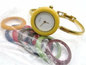 1円◆稼働◆ グッチ 11/12.2 ホワイト クオーツ レディース 腕時計 替えベゼル M45503