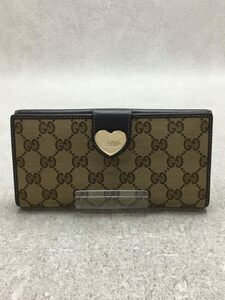 GUCCI◆長サイフ_ハートプレート_GGキャンバス/キャンバス/BRW