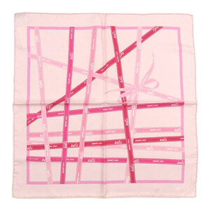 美品 エルメス スカーフ HERMES シルク ミニスカーフ ボルデュック リボン柄 ピンク レディース JJS02528