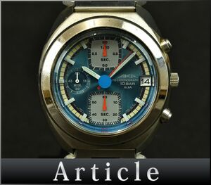 176100◆動作確認済 SEIKO セイコー アルバAKA クロノグラフ 腕時計 クォーツ V657-6031 デイト SS ブルー シルバー メンズ/ D