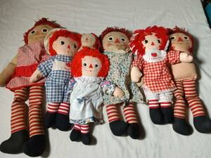 7 Vintage Knickerbocker 60’s 70’s Raggedy Ann and Andy Cloth Dolls Very Used 海外 即決