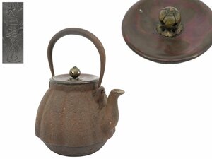 【蔵】煎茶道具 光玉堂 造 瓜形 鉄瓶 斑紫銅蓋 時代 旧家 初だし品 S359