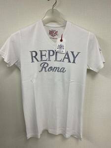  超レア イタリア ローマ限定モデル 未使用 タグ付きリプレイ REPLAY Tシャツ サイズM Vネック ストレッチ Tシャツ 半袖 デッドストック