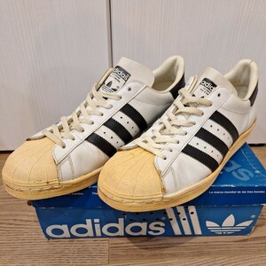 ヴィンテージ adidas 80′s フランス製 スーパースター SUPERSTAR 箱付ほぼデッドストック トレフォイル