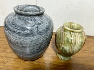 大理石製 花瓶 花器 壺 花生 ２点セット (大 韓国製 約8kg, 小 パキスタン製 約4kg)