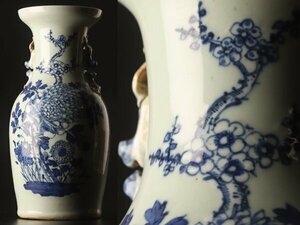 【流】中国美術 新渡染付花瓶 高43.3cm DH979