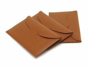 送料込み★リサイクルレザーで作ったミニ封筒3枚組★キャメル★名刺入カードケース