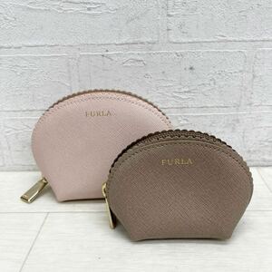 1379◎ 2個セット FURLA フルラ 小物 ファッション マトリョーシカ ポーチ ファスナー ロゴ ピング ベージュ レディース