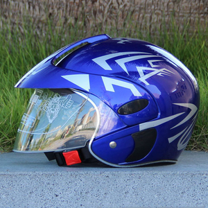 半キャブジェットヘルメット　バイク用　子供　ヘルメット　可愛いプリントブルー
