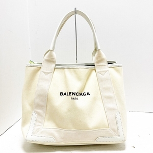 バレンシアガ BALENCIAGA トートバッグ 339933 ネイビーカバスS キャンバス×レザー ライトイエロー×アイボリー バッグ