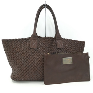 【中古】BOTTEGA VENETA カバMM トートバッグ イントレチャート ポーチ付き リミテッドエディション レザー ブラウン 115664