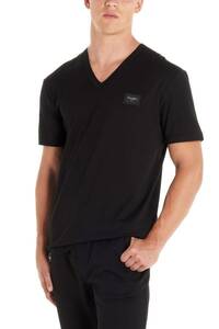 DOLCE&GABBANA ロゴプレート付き VネックTシャツ 46 美品 ブラック