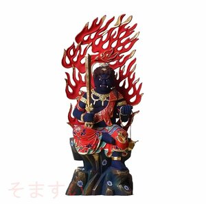貴重品★不動明王座像 総檜材 木彫仏像 仏教美術 精密細工 彩色 高さ16cm