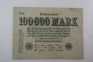 ドイツ紙幣　1923年　100,000マルク　ハイパーインフレ　①