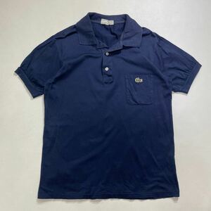 65 CHEMISE LACOSTE シュミーズ ラコステ 半袖 ポロシャツ サイズ3 文字ワニ刺繍 オールド 胸ポケット 春夏 ネイビー 紺 40420N