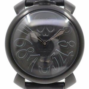 ガガミラノ マニュアーレ48 アートコレクション 手巻き メンズ 腕時計 スカル オールブラック 純正革ベルト 5012ART.01S【いおき質店】