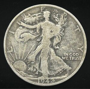アメリカ銀貨 1942年 ウォーキングリバティ イーグルコイン 銀貨 50セント HARF DOLLAR ハーフダラー 古銭 硬貨 0d ②