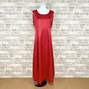 1円 ドレス AvivaRe タグ付 舞台衣装 ロングドレス LL大きなサイズ 赤光沢 カラードレス 発表会 イベント　中古４６０６