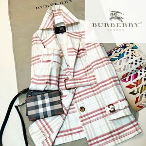 K1【目立ちノバチェック】参考価格15万●超美品BURBERRY LONDON●ビックシルエット●高級トレンチコート バーバリーコート レディース　