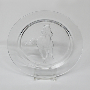 ★ 子馬 浮き彫り・レリーフ クリアガラス 飾り皿 ＆ スタンド