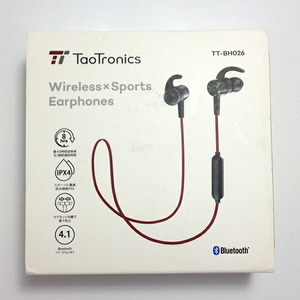 【未使用】【中古】Tao Tronics タオトロニクス ワイヤレスイヤホン TT-BH026 Bluetooth ブルートゥース マグネット式 ブラック レッド