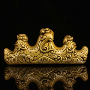 ◆古寳堂◆清 銅製 塗金 神獣筆架 置物 賞物 極細工 古置物 古擺件 中国古美術 時代物 古董品