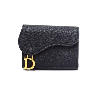 ディオール Dior サドル コンパクトウォレット 三つ折り財布 レザー 黒 ブラック S5653CBAA ☆AA★ レディース