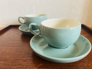 デンビー　マナーグリーン　カップ＆ソーサー　２客　DENBY/イギリス/ストーンウェア/337-３