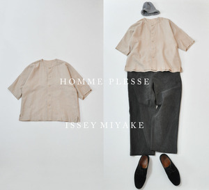 HOMME PLESSE ISSEY MIYAKE コットンリネン ノーカラーシャツ