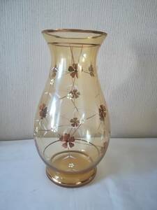 ☆BOHEMIAN GLASS ボヘミアングラス/金彩柄花瓶/花器/ チェコスロバキア花瓶/花器
