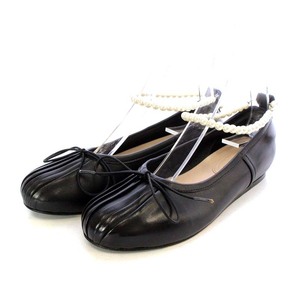 シモーネロシャ Simone Rocha PLEATED ROUND TOE BALLERINA バレエシューズ フラット リボンモチーフ パールアンクルストラップ 35 22cm 黒