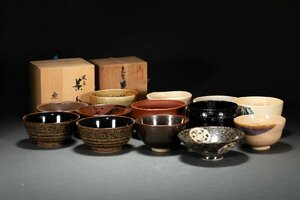 【善古堂】某有名オークション買入 時代物 吉村楽入 黒楽茶碗 13客 共箱 茶煎道具 骨董品 古美術 0402-19H0