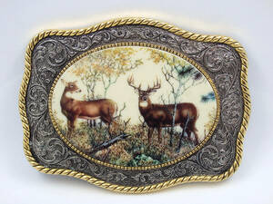 G46104 バックル 鹿 シカ フランクリンミント ※刻印 SPORTSMAN YEAR BELT BUCKLES by Rick Fields