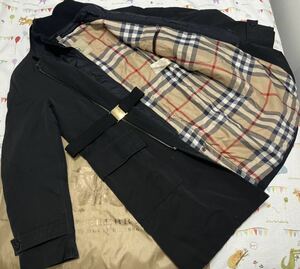 19万★高年式肉厚ナイロン系メンズM 170 BURBERRY バーバリーロンドン コートウール付け襟脱着　黒　真冬　防寒　若干色褪せ