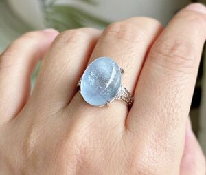 【天然石】逸品モスアクアマリンのリング指輪(A3569）