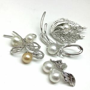 ［白蝶真珠アクセサリー4点おまとめ］a 重量約42.0g Perl パール 9.8~11.0mm broach イヤリング jewelry accessory silver CE0