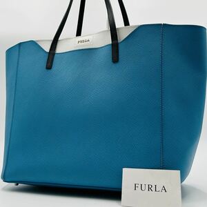 1円 〜【未使用級】入手困難品 フルラ FURLA トートバッグ ビジネスバッグ ブリーフケース A4 2way ブルー レザー メンズ レディース