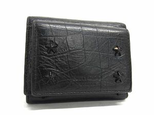 1円 ■美品■ JIMMY CHOO ジミーチュウ ネモ クロコダイル型押しレザー スタースタッズ 三つ折り 財布 ウォレット ブラック系 AY1987