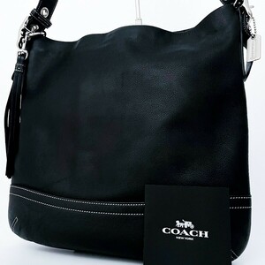 1円■超美品■COACH コーチ フリンジ タッセル ショルダー メッセンジャーバッグ ビジネス 大容量 A4 レディース メンズ レザー ブラック黒