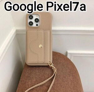 GooglePixel7a ケース　ライトブラウン　レザー風　カードケースミラー