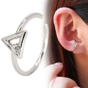イヤーカフ リング 2way レディース シンプル 片耳用 プラチナ かわいい ダイヤモンド 4月誕生石 幾何学 三角形