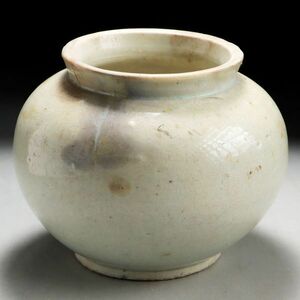 Y819. 時代朝鮮美術 李朝 白磁 雨漏 丸壺 高さ11.5cm / 陶器陶芸古美術時代花器花瓶