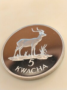 ザンビア 1979 ５クワチャ銀貨プルーフ Conservation−Kafue Lechwe 