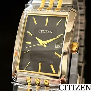 【CITIZEN】展示品特価/シチズン/メンズ腕時計/ゴールド.シルバー.ブラック色/希少/プレゼントに/四角形.長方形/男性用/クオーツ/お洒落/