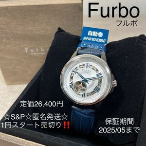 1円スタート売切り 新品未使用 フルボ デザイン F8205 シリーズ ハイドレコード オープンハート 自動巻き メンズ 腕時計 Furbo Design
