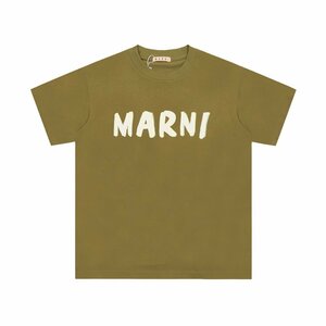 MARNI マルニ ロゴ入り コットン製 半袖Tシャツ カーキ カットソー ユニセックス 40サイズ（160/84A）